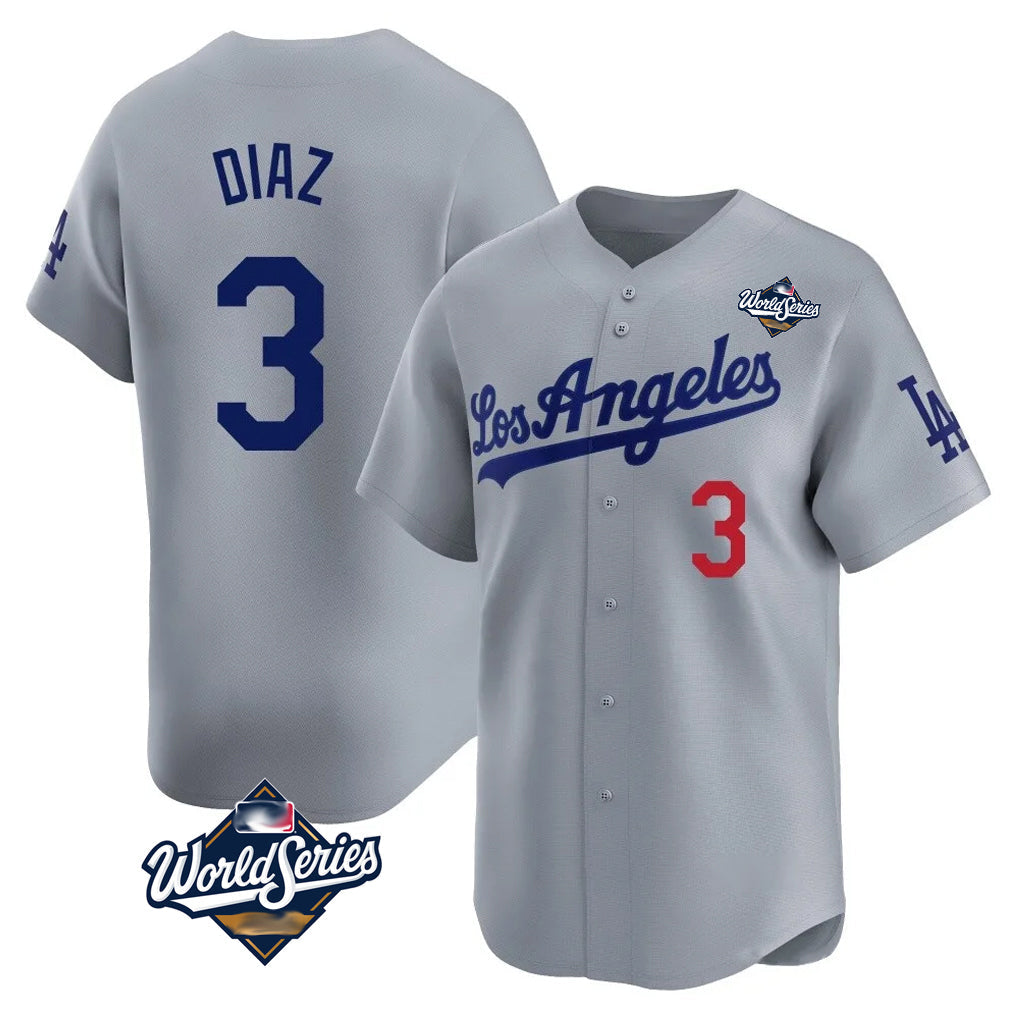 MATTH LA.Dodgers #3 Edwin D¡§aaz Player Gray World Series Limited Home Stitched Jerseys
