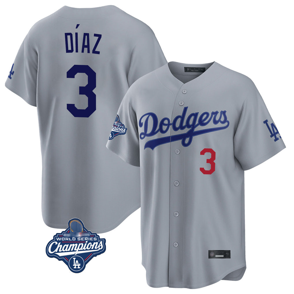 MATTH LA.Dodgers #3 Edwin D¡§aaz Player Gray World Series Meet Game Home Stitched Jerseys