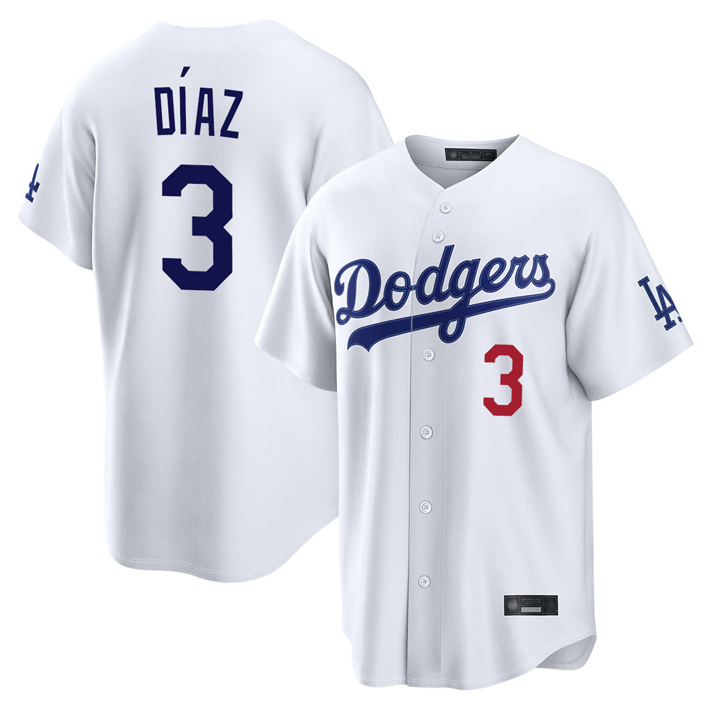 MATTH LA.Dodgers #3 Edwin D¡§aaz Player White Home Game Stitched Jerseys