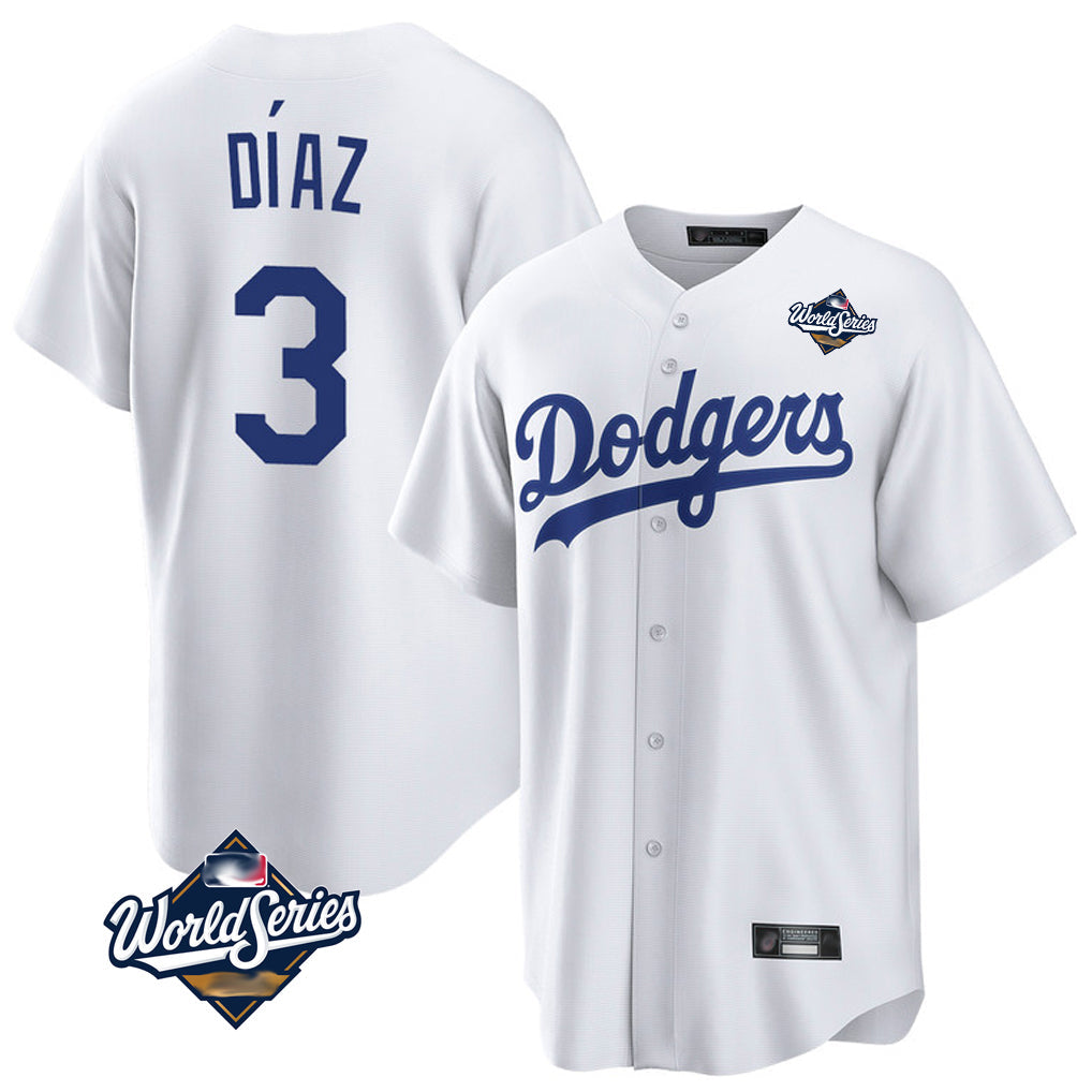 MATTH LA.Dodgers #3 Edwin D¡§aaz Player White World Series Game Home Stitched Jerseys