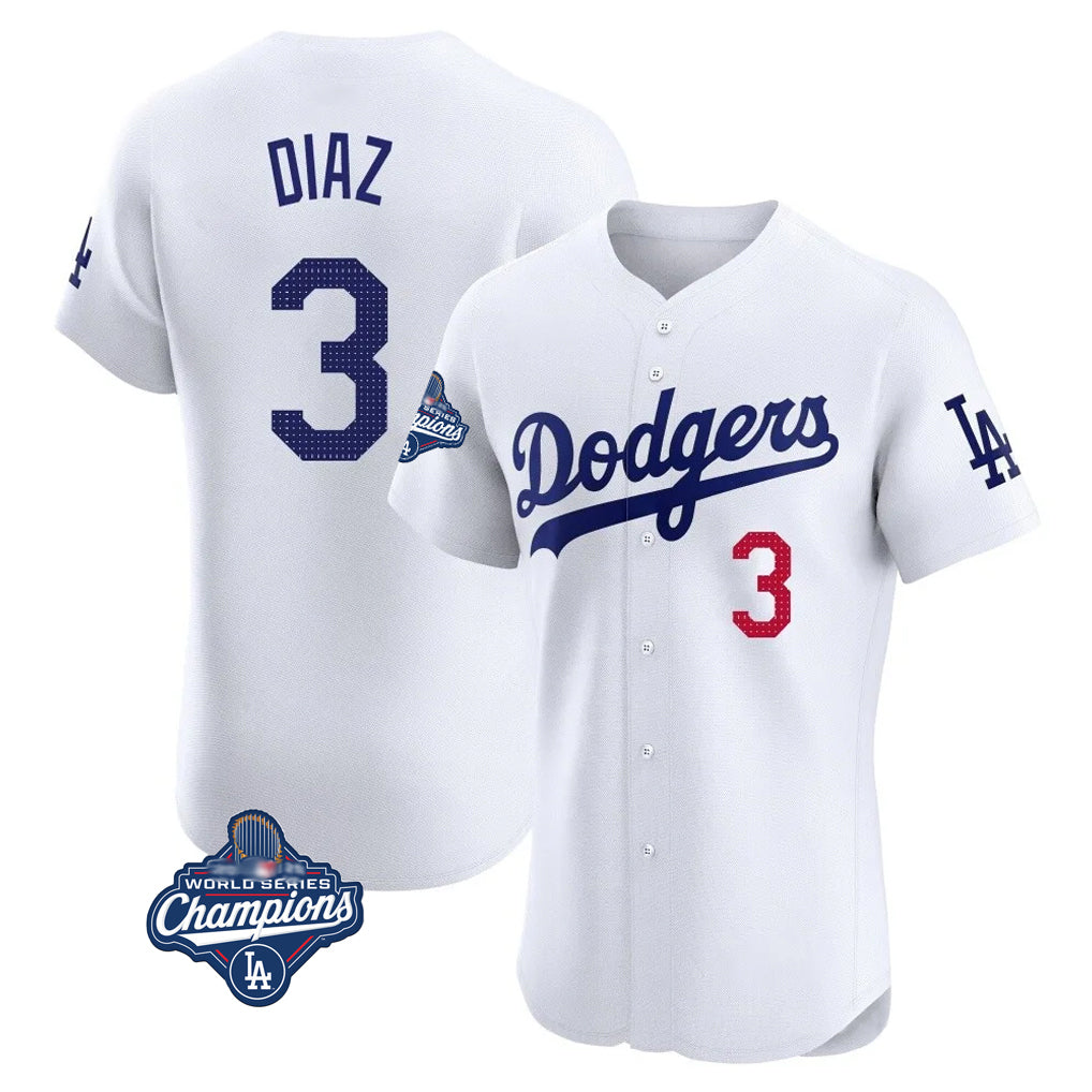 MATTH LA.Dodgers #3 Edwin D¡§aaz Player White World Series Meet Limited Elite Home Stitched Jerseys