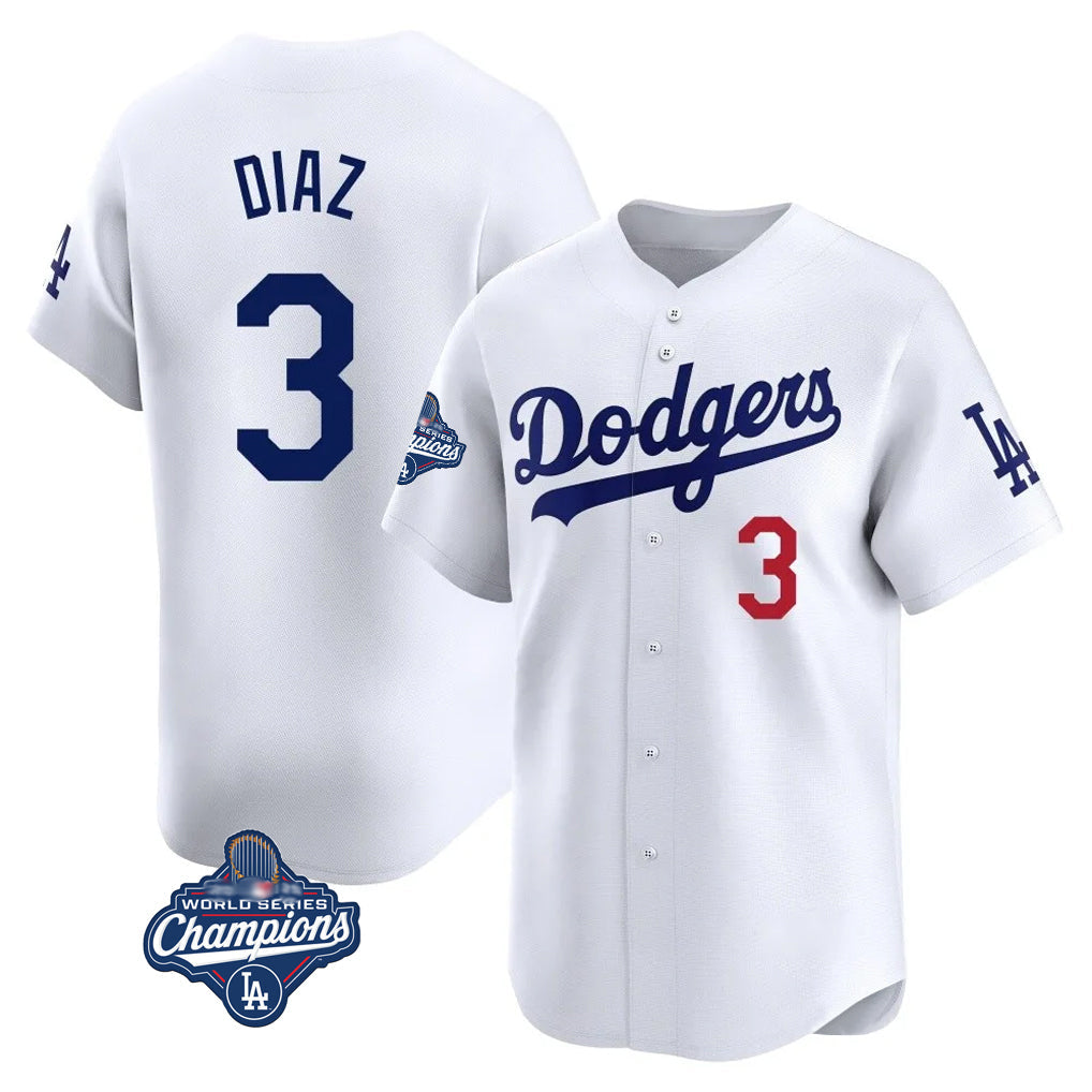 MATTH LA.Dodgers #3 Edwin D¡§aaz Player White World Series Meet Limited Home Stitched Jerseys