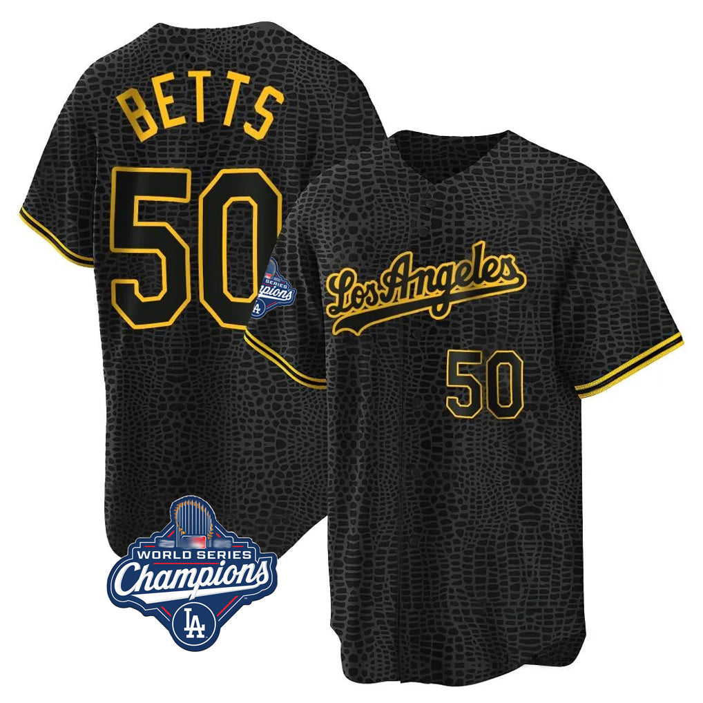MATTH LA.Dodgers #50 Mookie Betts Player Black Gold World Series Meet Limited Home Stitched Jerseys