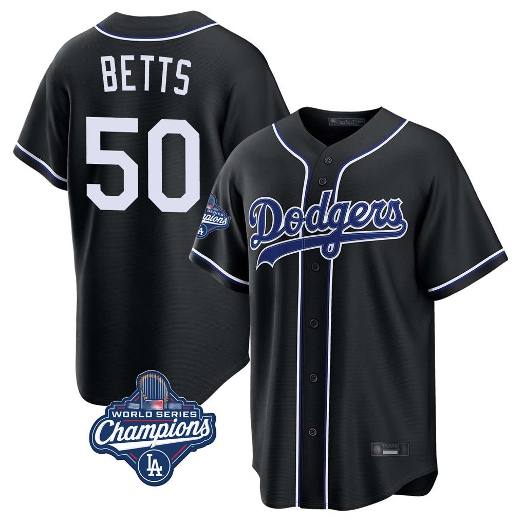 MATTH LA.Dodgers #50 Mookie Betts Player Black World Series Meet Carbon Limited Home Stitched Jerseys