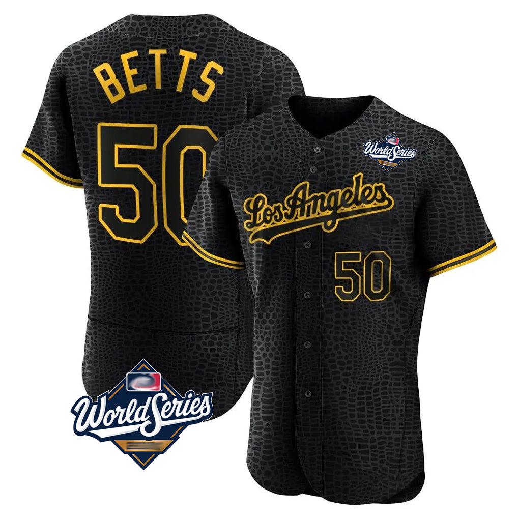 MATTH LA.Dodgers #50 Mookie Betts Player Black World Series Snake Skin City Limited Elite Home Stitched Jerseys