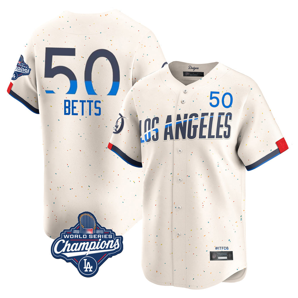 MATTH LA.Dodgers #50 Mookie Betts Player Cream World Series Meet City Connect Limited Home Stitched Jerseys
