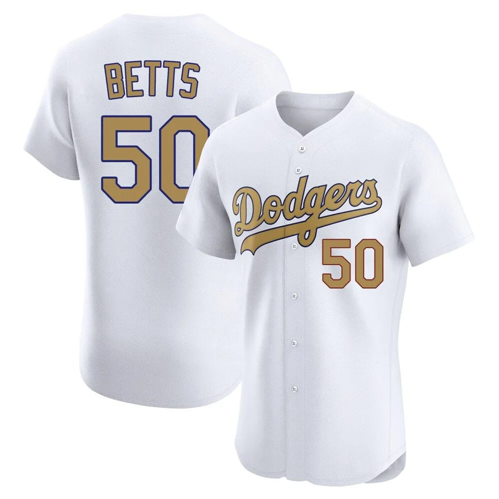 MATTH LA.Dodgers #50 Mookie Betts Player Gold Limited Elite Home Stitched Jerseys