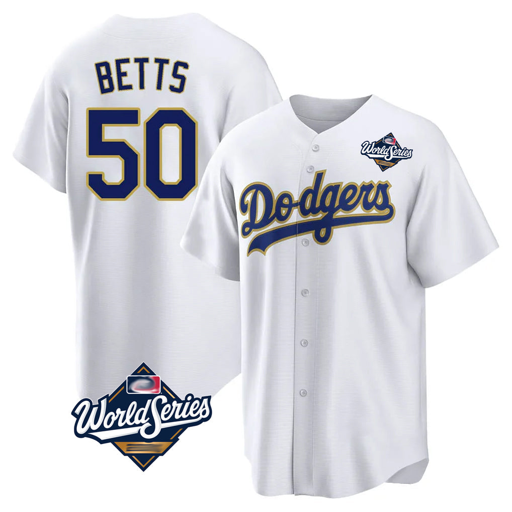 MATTH LA.Dodgers #50 Mookie Betts Player Gold White World Series 2026 Collection Stadium Game Stitched Jerseys