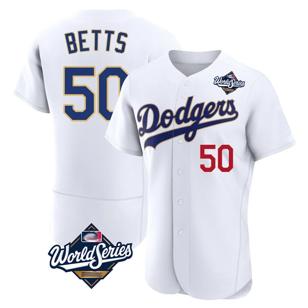 MATTH LA.Dodgers #50 Mookie Betts Player Gold White World Series 2026 Collection Stadium Limited Elite Stitched Jerseys
