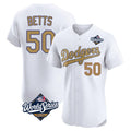 MATTH LA.Dodgers #50 Mookie Betts Player Gold World Series Limited Elite Home Stitched Jerseys
