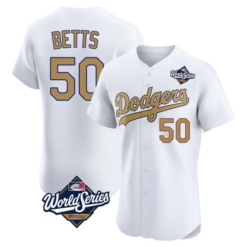MATTH LA.Dodgers #50 Mookie Betts Player Gold World Series Limited Elite Home Stitched Jerseys