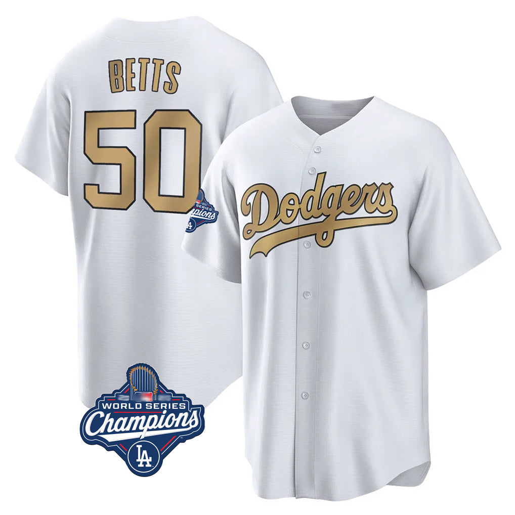 MATTH LA.Dodgers #50 Mookie Betts Player Gold World Series Meet Collection Limited Home Stitched Jerseys