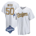 MATTH LA.Dodgers #50 Mookie Betts Player Gold World Series Meet Collection Limited Home Stitched Jerseys