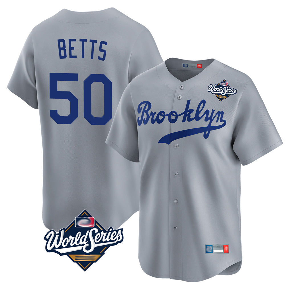 MATTH LA.Dodgers #50 Mookie Betts Player Gray World Series Game Limited Home Stitched Jerseys