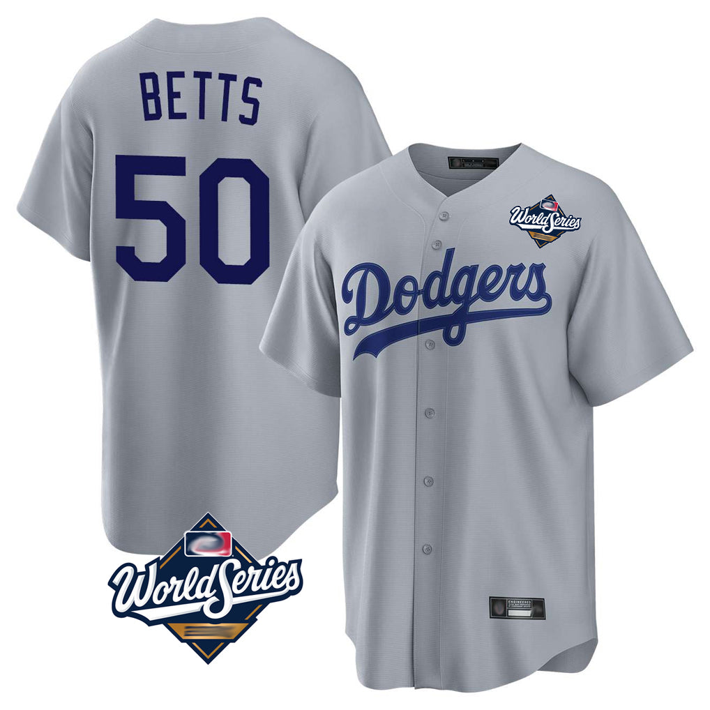 MATTH LA.Dodgers #50 Mookie Betts Player Gray World Series Game Stitched Jerseys