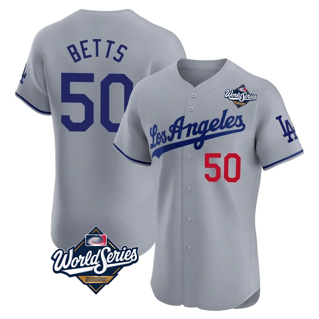MATTH LA.Dodgers #50 Mookie Betts Player Gray World Series Limited Elite Home Stitched Jerseys