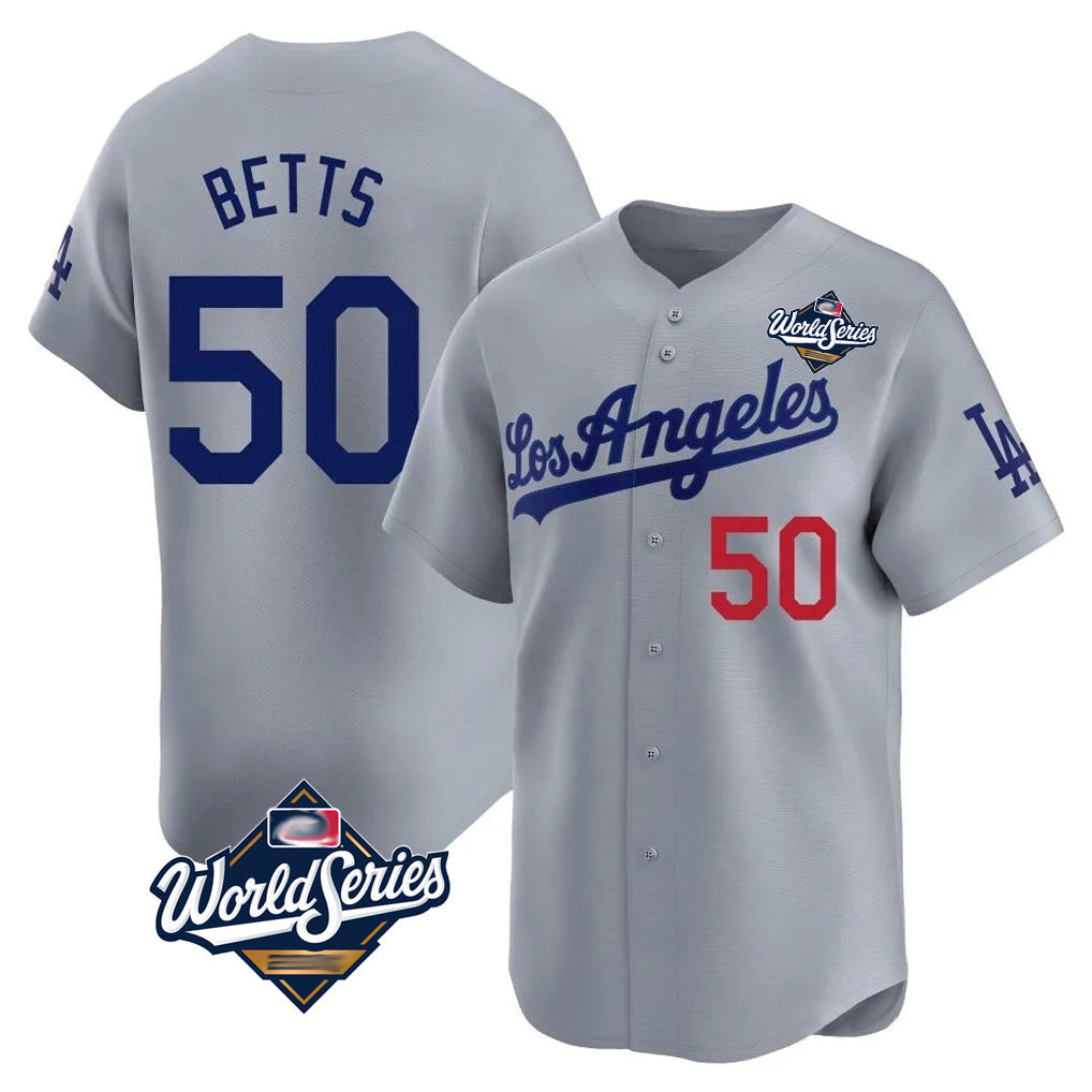MATTH LA.Dodgers #50 Mookie Betts Player Gray World Series Limited Home Stitched Jerseys