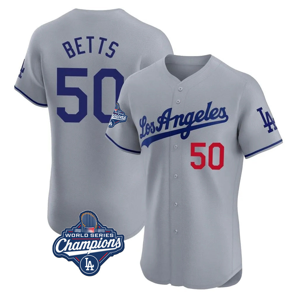 MATTH LA.Dodgers #50 Mookie Betts Player Gray World Series Meet Limited Elite Home Stitched Jerseys