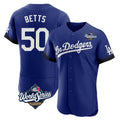 MATTH LA.Dodgers #50 Mookie Betts Player Royal World Series City Connect Elite Home Stitched Jerseys