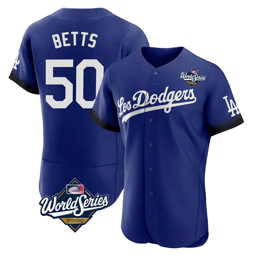 MATTH LA.Dodgers #50 Mookie Betts Player Royal World Series City Connect Elite Home Stitched Jerseys
