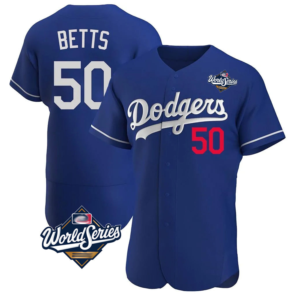 MATTH LA.Dodgers #50 Mookie Betts Player Royal World Series Limited Elite Home Stitched Jerseys