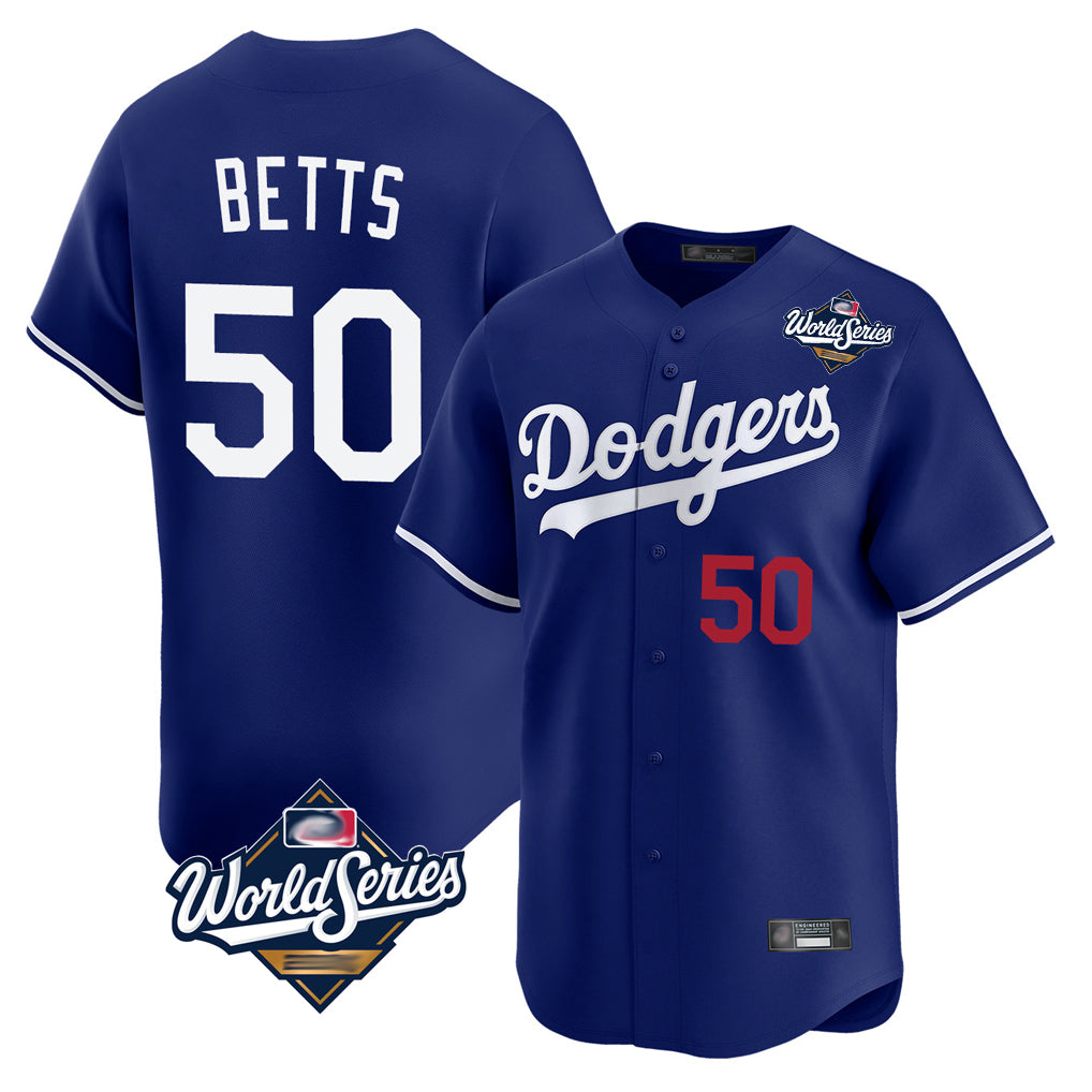 MATTH LA.Dodgers #50 Mookie Betts Player Royal World Series Limited Home Stitched Jerseys