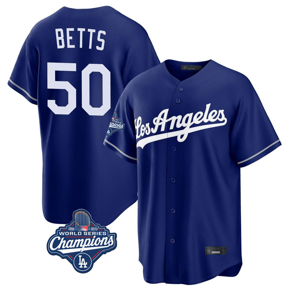 MATTH LA.Dodgers #50 Mookie Betts Player Royal World Series Meet Game Stitched Jerseys