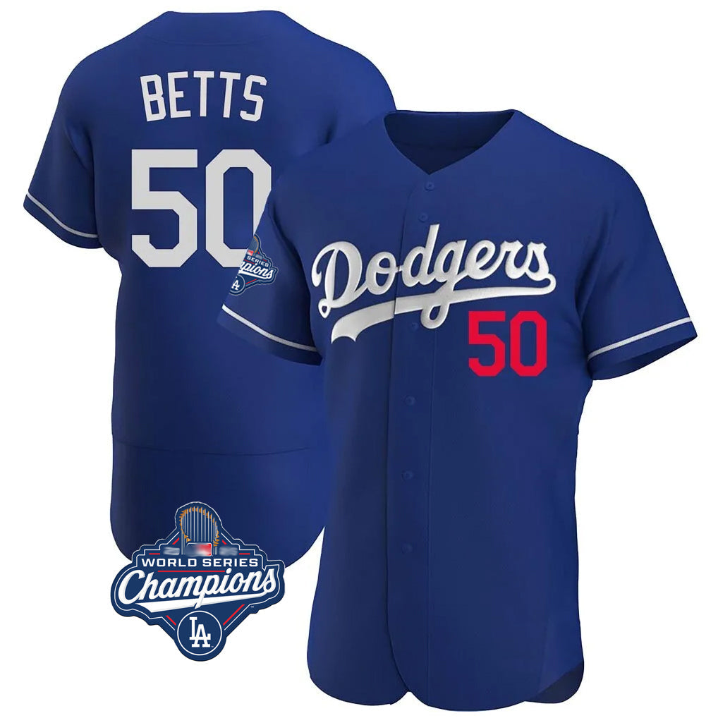 MATTH LA.Dodgers #50 Mookie Betts Player Royal World Series Meet Limited Elite Home Stitched Jerseys