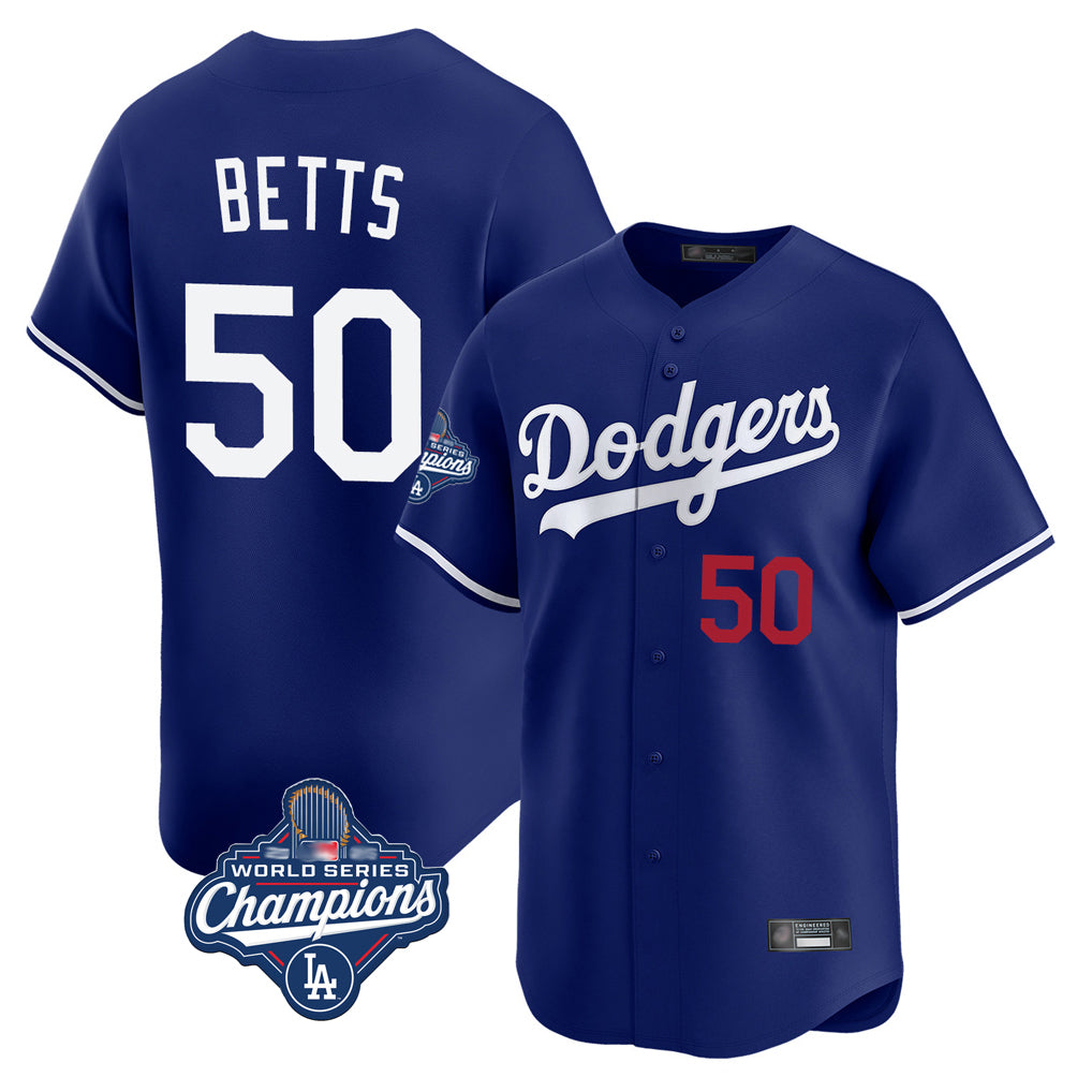 MATTH LA.Dodgers #50 Mookie Betts Player Royal World Series Meet Limited Home Stitched Jerseys