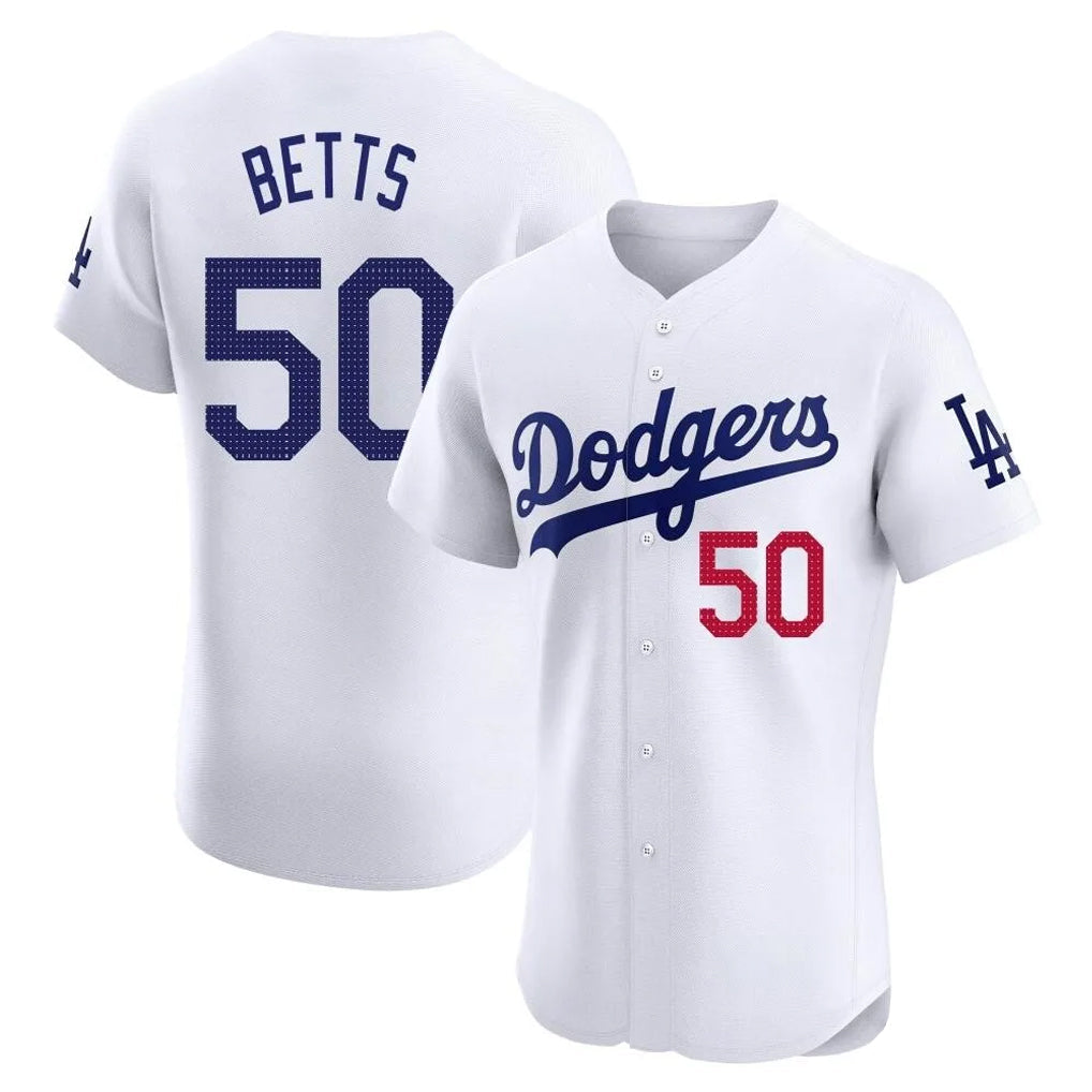 MATTH LA.Dodgers #50 Mookie Betts Player White Limited Elite Home Stitched Jerseys