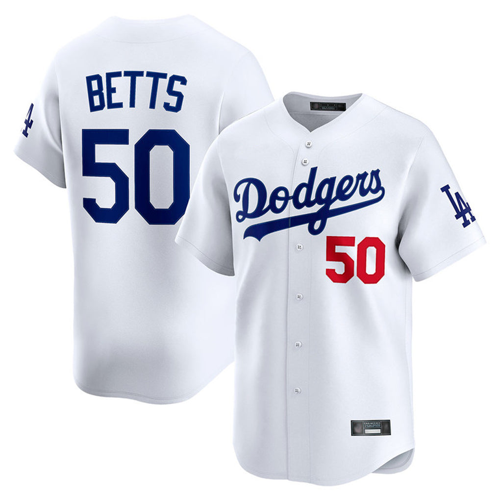 MATTH LA.Dodgers #50 Mookie Betts Player White Limited Home Stitched Jerseys