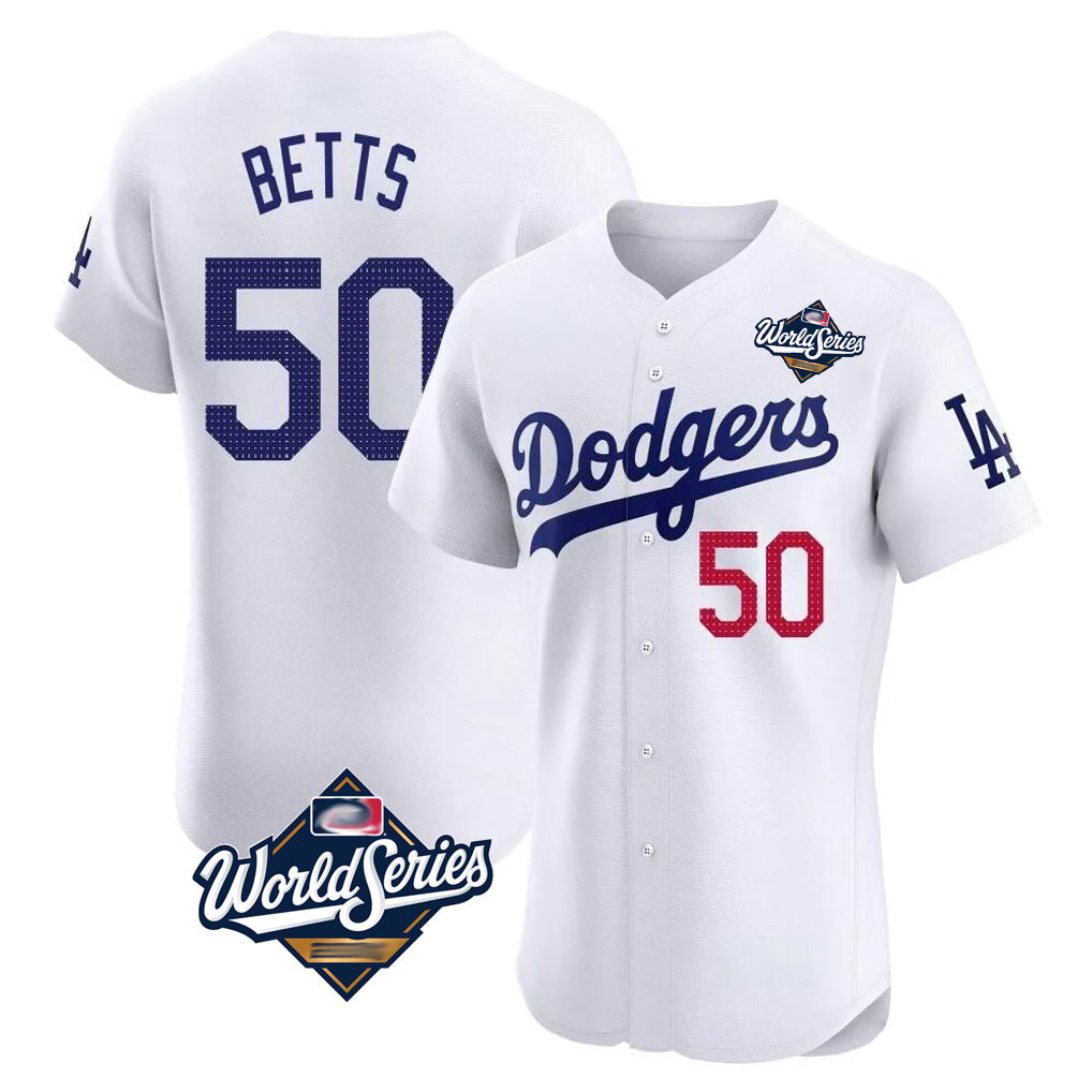 MATTH LA.Dodgers #50 Mookie Betts Player White World Series Limited Elite Home Stitched Jerseys