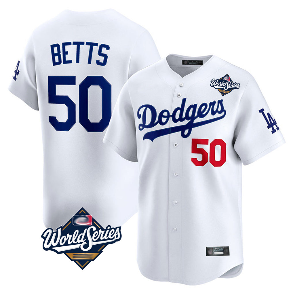 MATTH LA.Dodgers #50 Mookie Betts Player White World Series Limited Home Stitched Jerseys