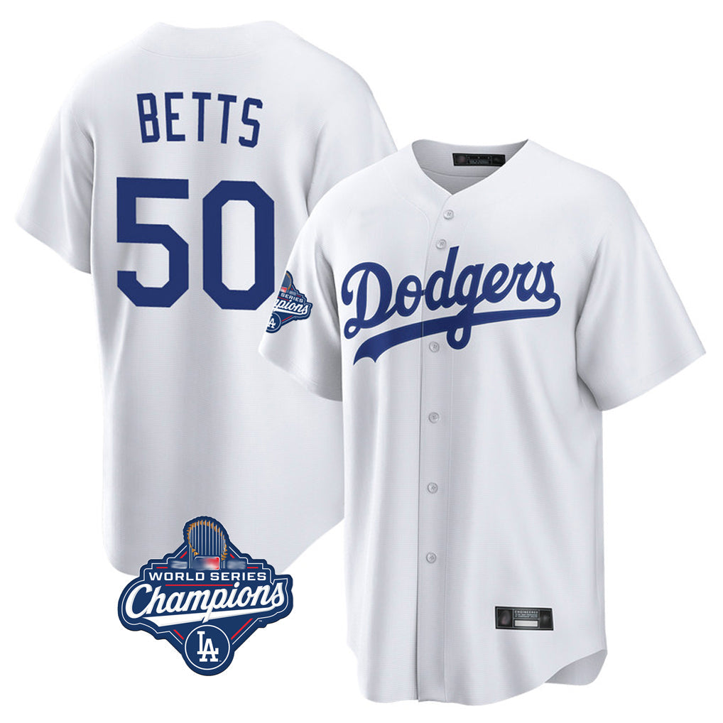 MATTH LA.Dodgers #50 Mookie Betts Player White World Series Meet Game Home Stitched Jerseys