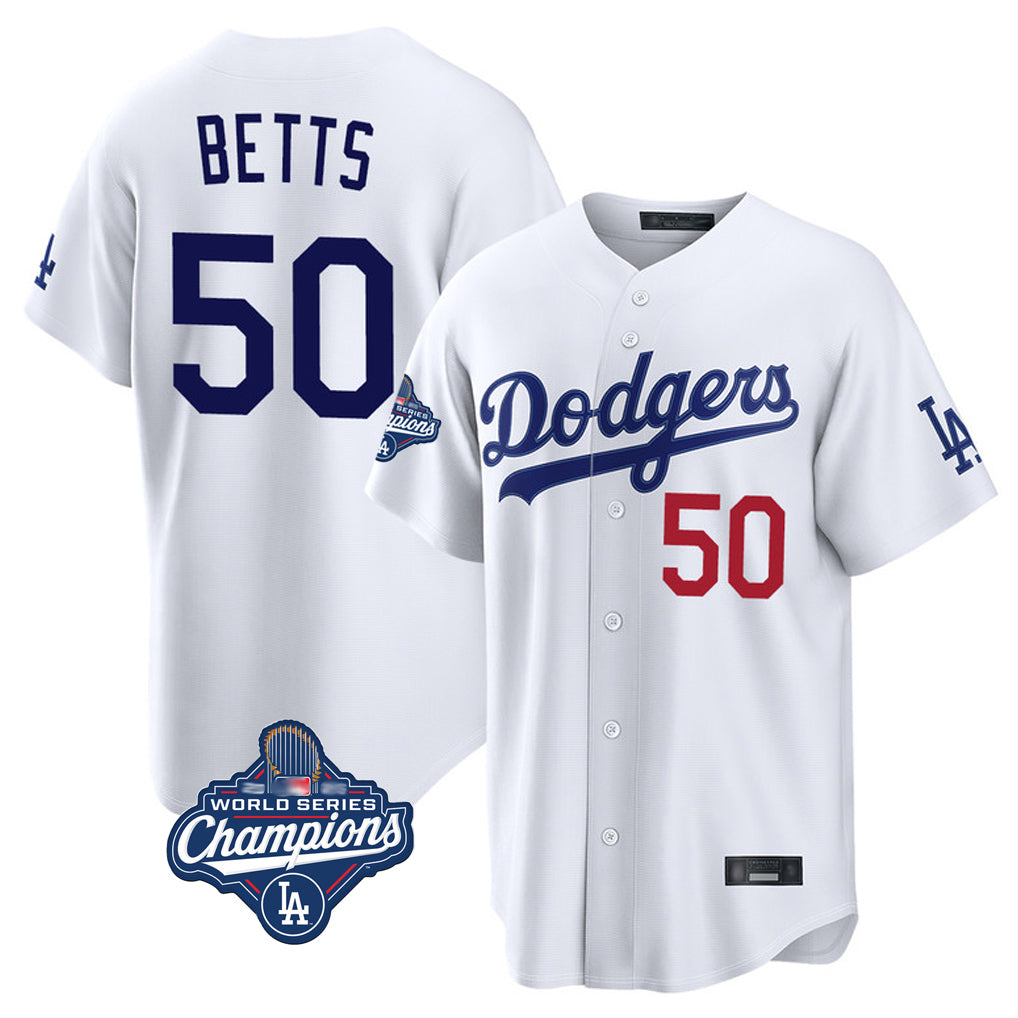 MATTH LA.Dodgers #50 Mookie Betts Player White World Series Meet Home Game Stitched Jerseys