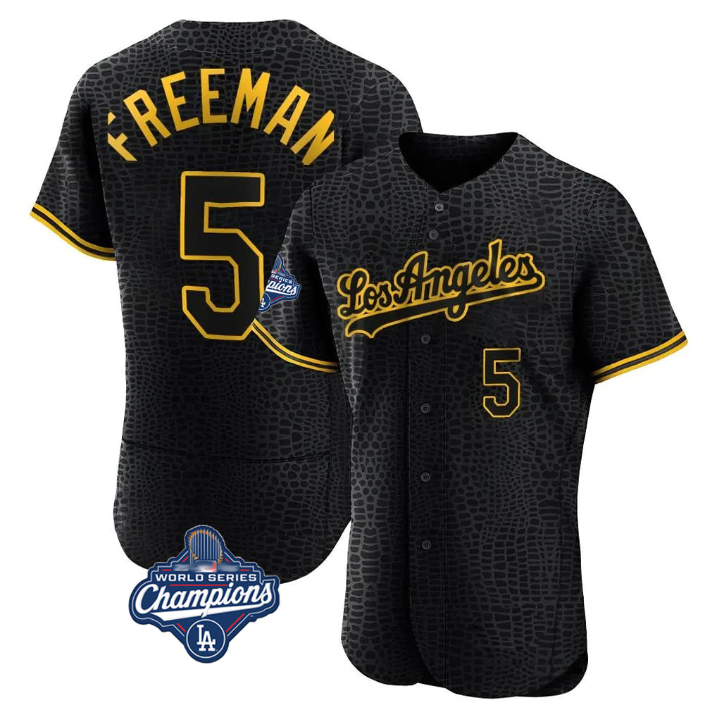 MATTH LA.Dodgers #5 Freddie Freeman Player Black World Series Meet Snake Skin City Limited Elite Home Stitched Jerseys