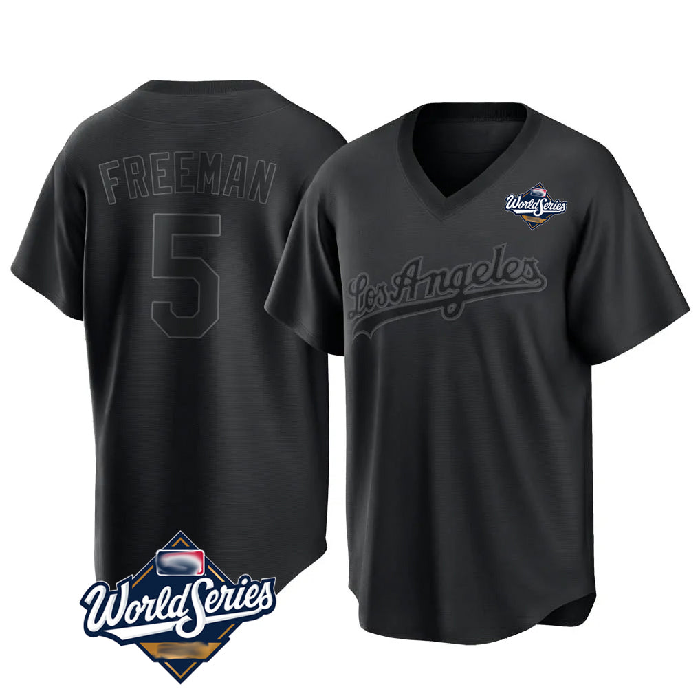 MATTH LA.Dodgers #5 Freddie Freeman Player Black World Series Pitch Fashion T-shirt Stitched Jerseys