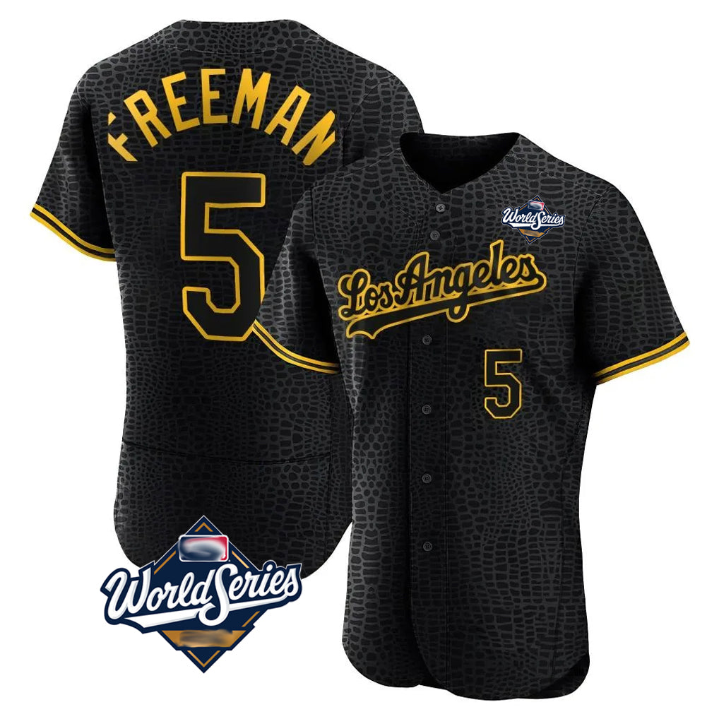 MATTH LA.Dodgers #5 Freddie Freeman Player Black World Series Snake Skin City Limited Elite Home Stitched Jerseys