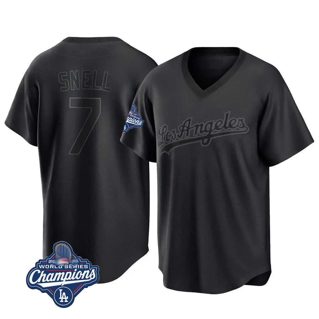 MATTH LA.Dodgers #7 Blake Snell Player Black Pitch Fashion World Series Meet T-shirt Stitched Jerseys