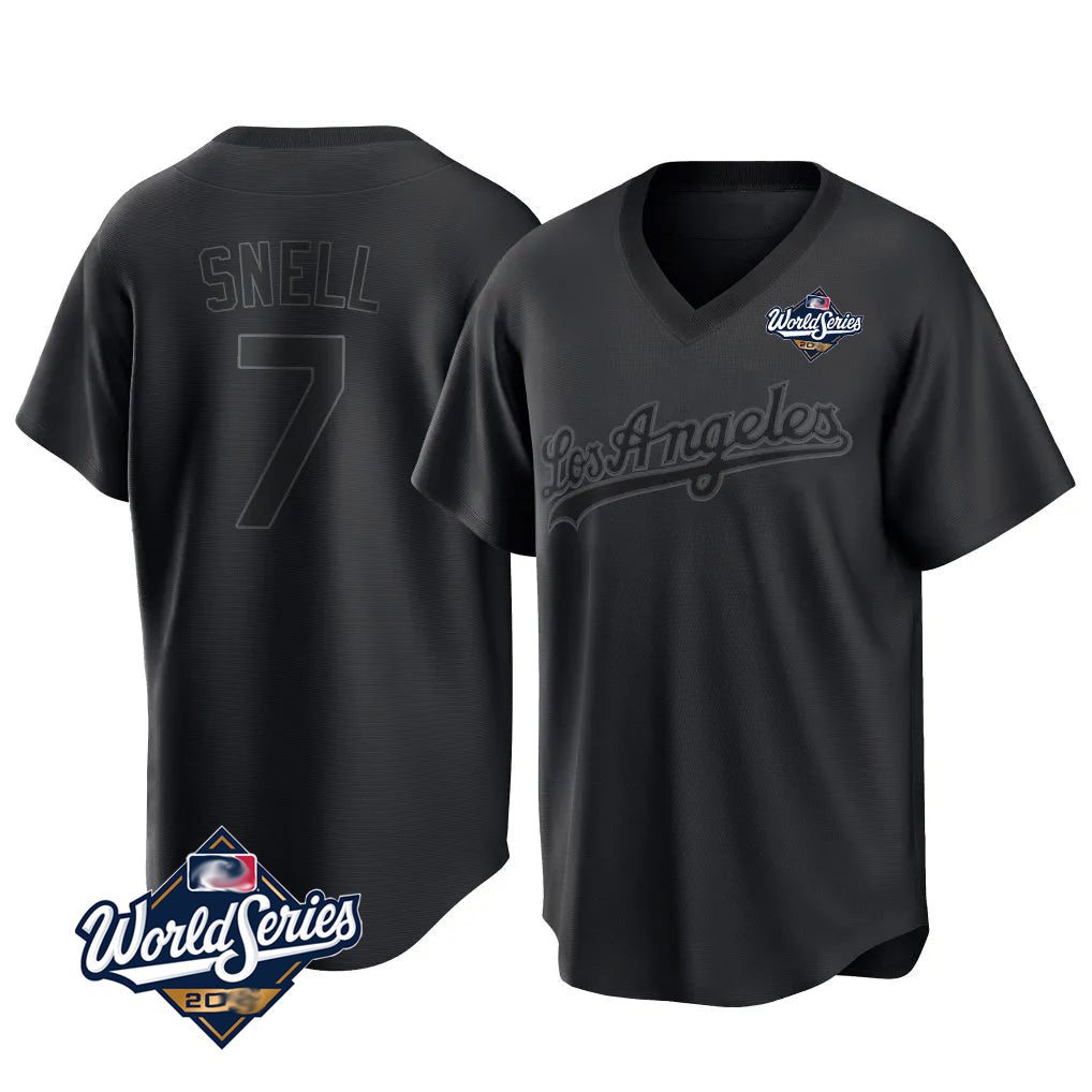 MATTH LA.Dodgers #7 Blake Snell Player Black Pitch Fashion World Series T-shirt Stitched Jerseys