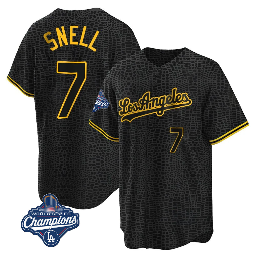 MATTH LA.Dodgers #7 Blake Snell Player Black Snake Skin City Game Home World Series Meet Stitched Jerseys