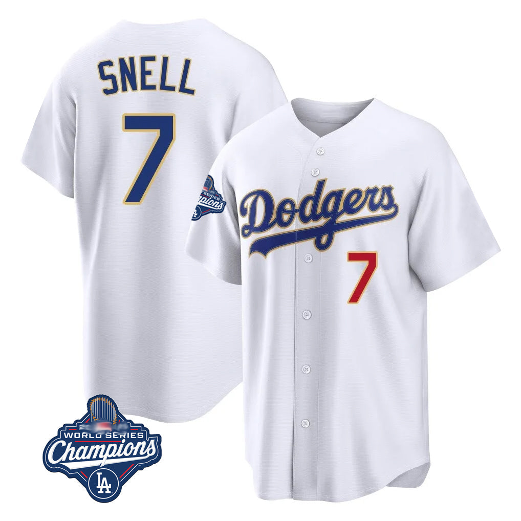MATTH LA.Dodgers #7 Blake Snell Player Gold White 2026 Collection Stadium Limited World Series Meet Stitched Jerseys
