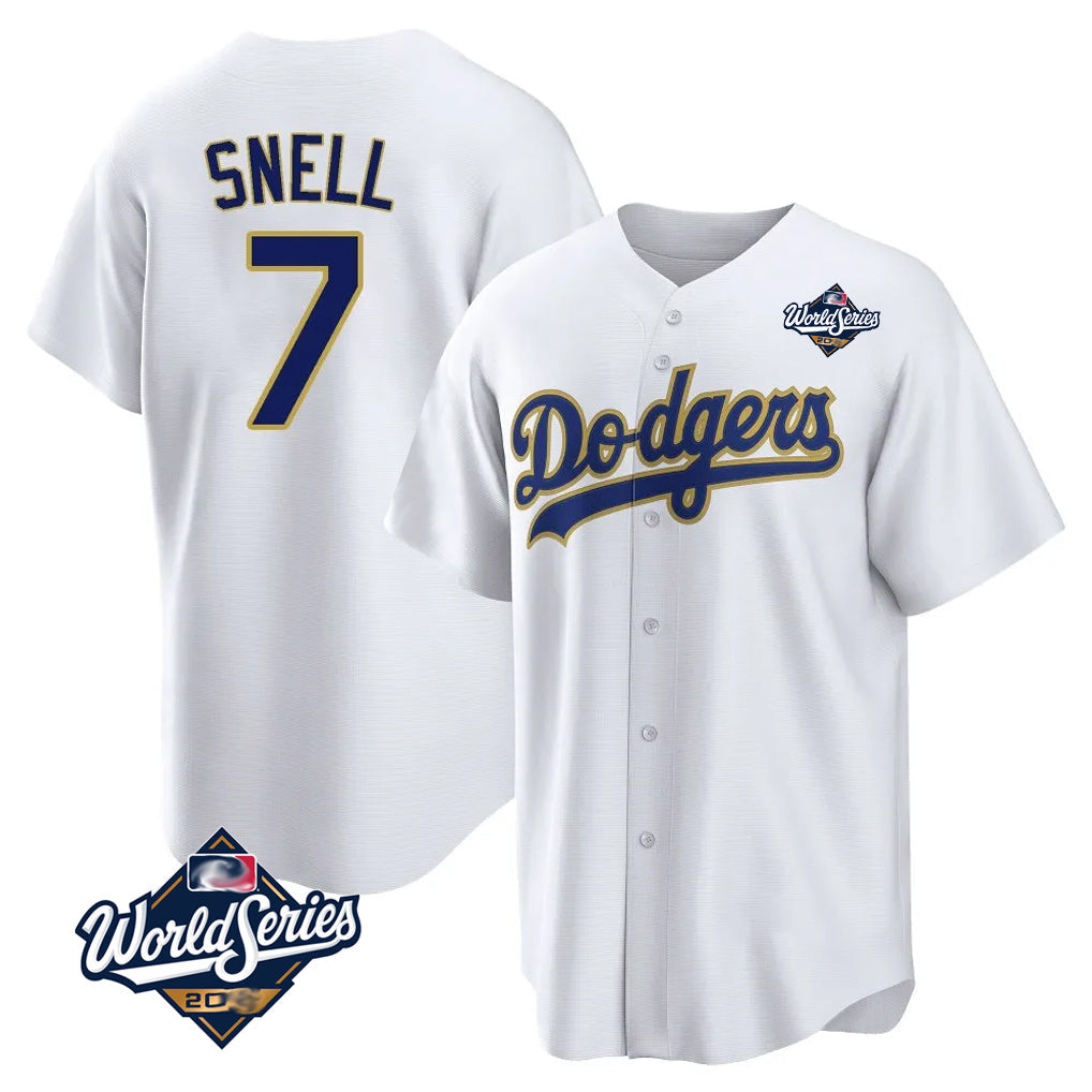 MATTH LA.Dodgers #7 Blake Snell Player Gold White World Series Home Game Stitched Jerseys