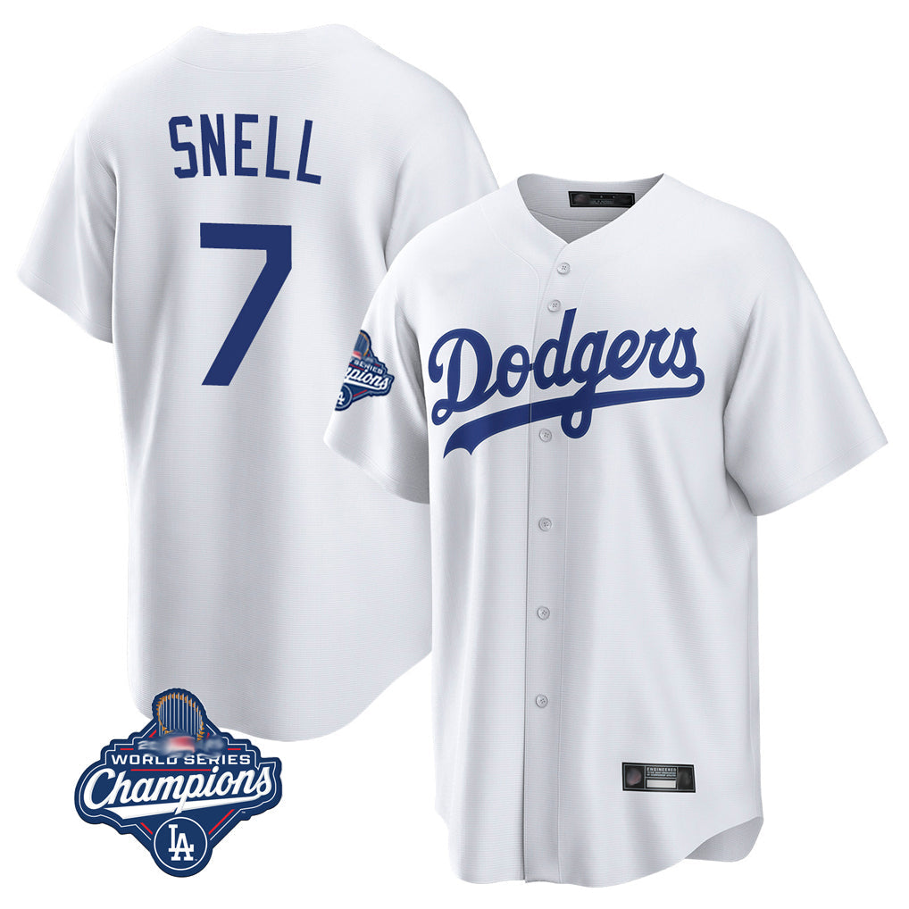MATTH LA.Dodgers #7 Blake Snell Player White Game World Series Meet Stitched Jerseys
