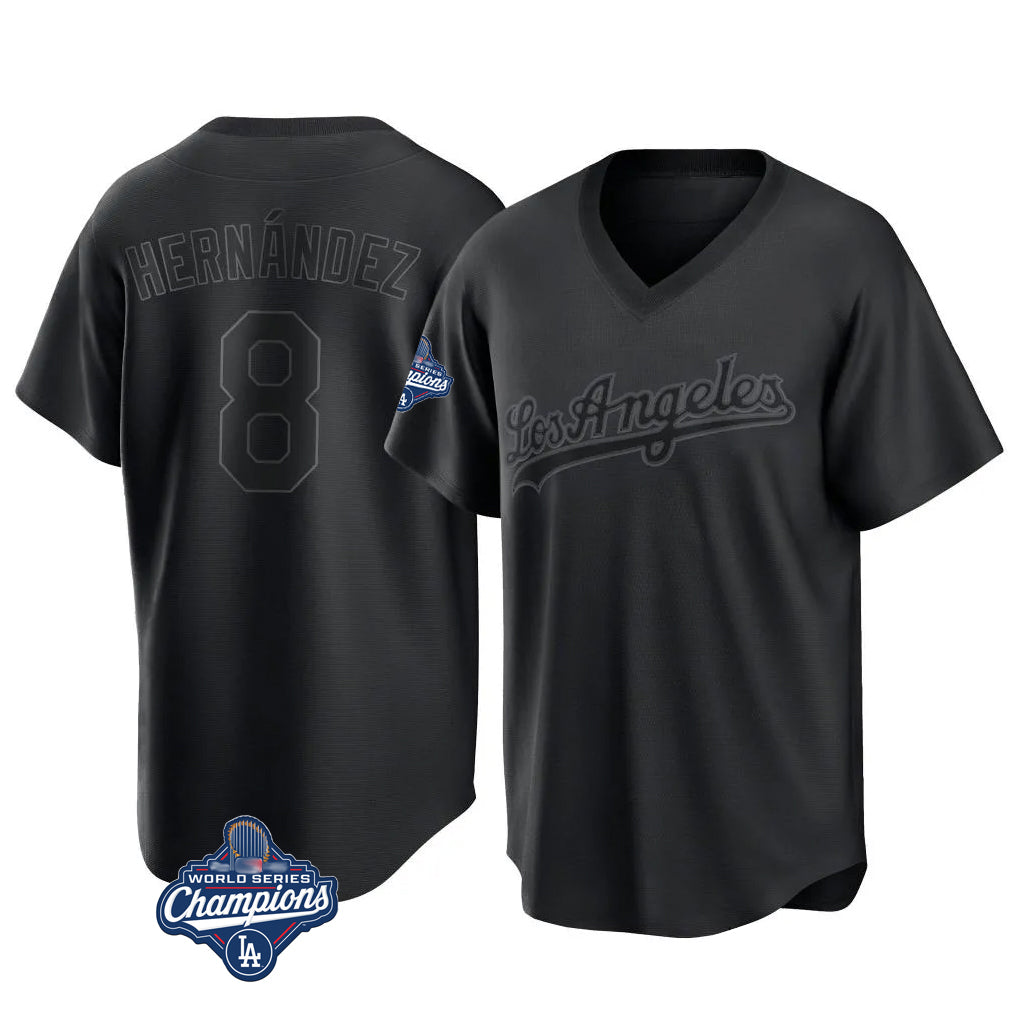 MATTH LA.Dodgers #8 Enrique Hern?¡ì?¨¦ndez Player Black World Series Meet Pitch Fashion T-shirt Stitched Jerseys