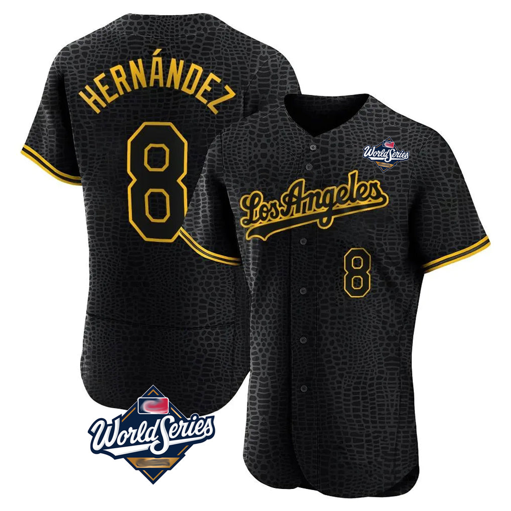 MATTH LA.Dodgers #8 Enrique Hern?¡ì?¨¦ndez Player Black World Series Snake Skin City Limited Elite Home Stitched Jerseys