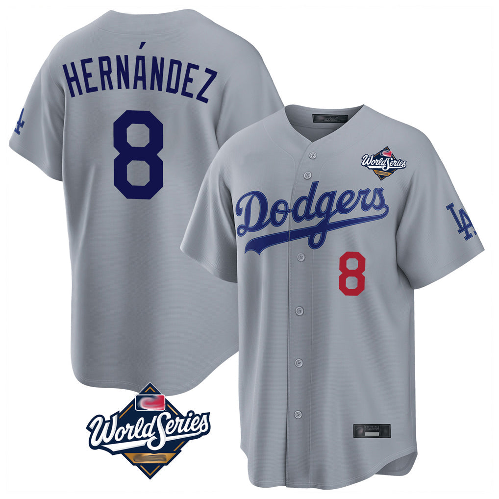 MATTH LA.Dodgers #8 Enrique Hern?¡ì?¨¦ndez Player Gray World Series Game Home Stitched Jerseys