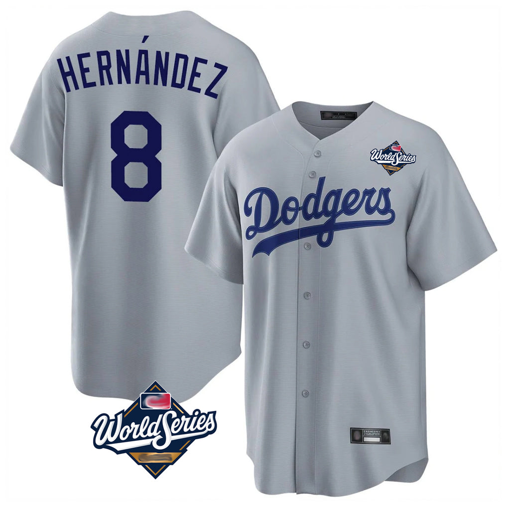 MATTH LA.Dodgers #8 Enrique Hern?¡ì?¨¦ndez Player Gray World Series Game Stitched Jerseys