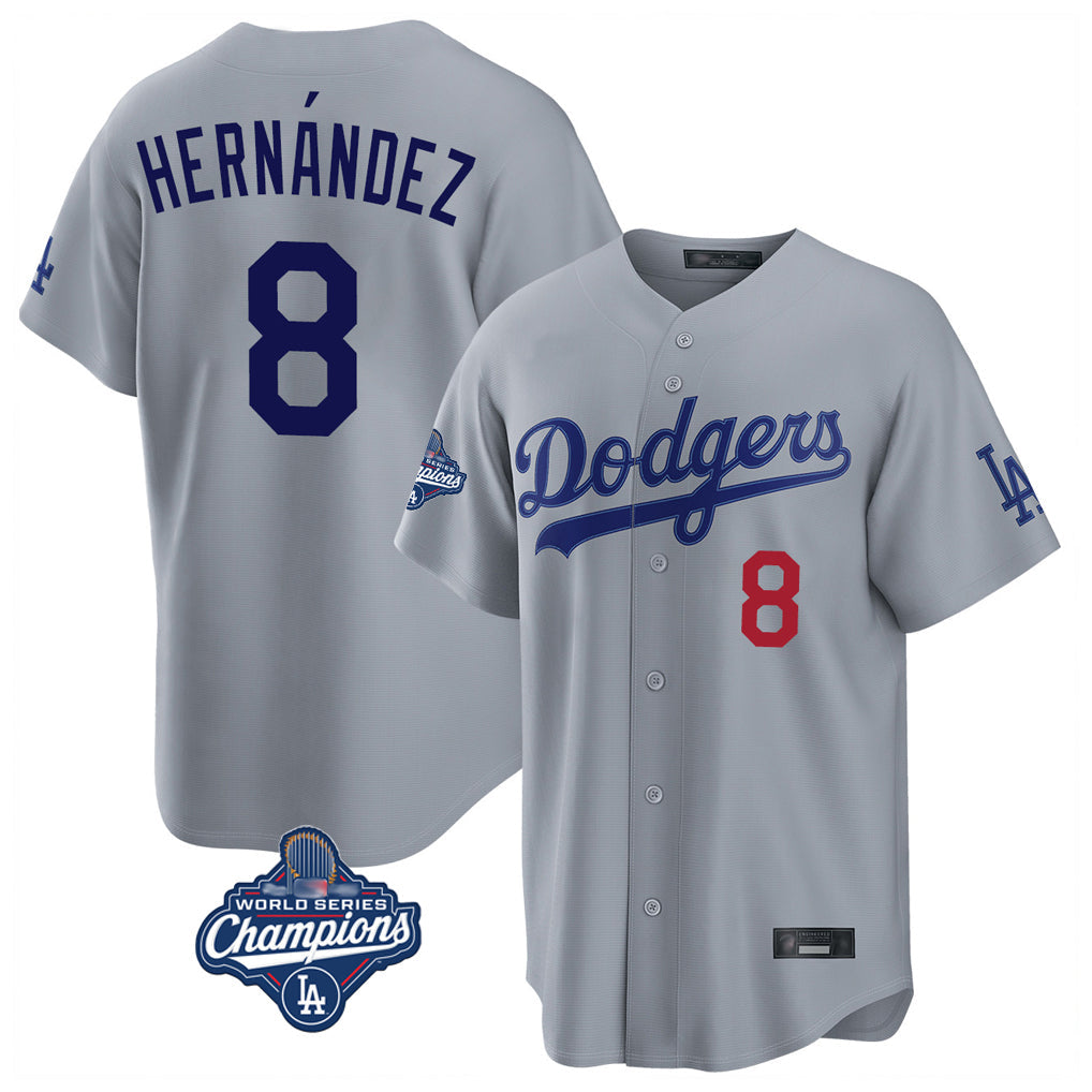 MATTH LA.Dodgers #8 Enrique Hern?¡ì?¨¦ndez Player Gray World Series Meet Game Home Stitched Jerseys