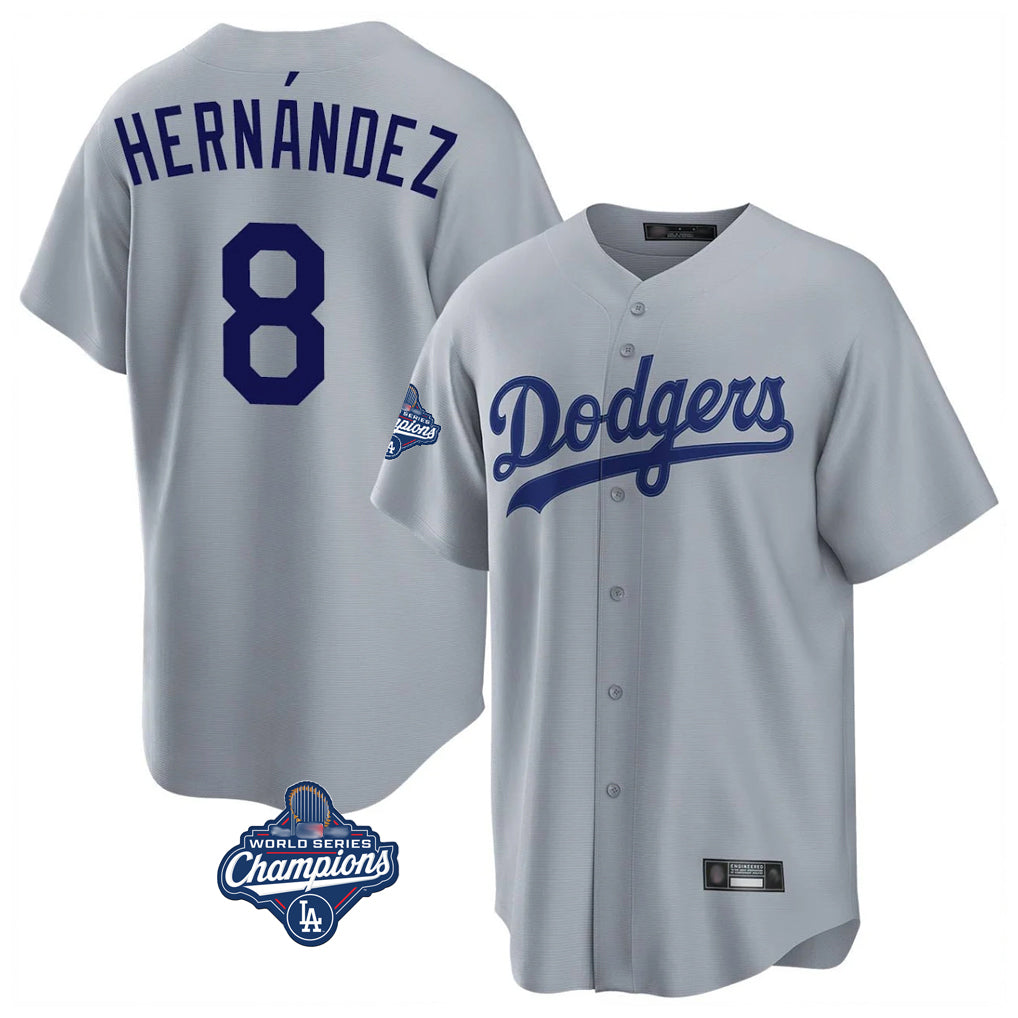 MATTH LA.Dodgers #8 Enrique Hern?¡ì?¨¦ndez Player Gray World Series Meet Game Stitched Jerseys